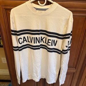 Calvin Klein Men's Cream and Black Long Sleeve Tee